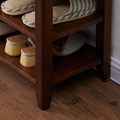 Dewfig Shoe Bench with Storage for Entryway, 48", Shoe Rack Bench with 3-Tier Organizer Shelf for Hallway, Bedroom, Living Room, Solid Wood, Holds Up to 550Lbs, Dark Brown