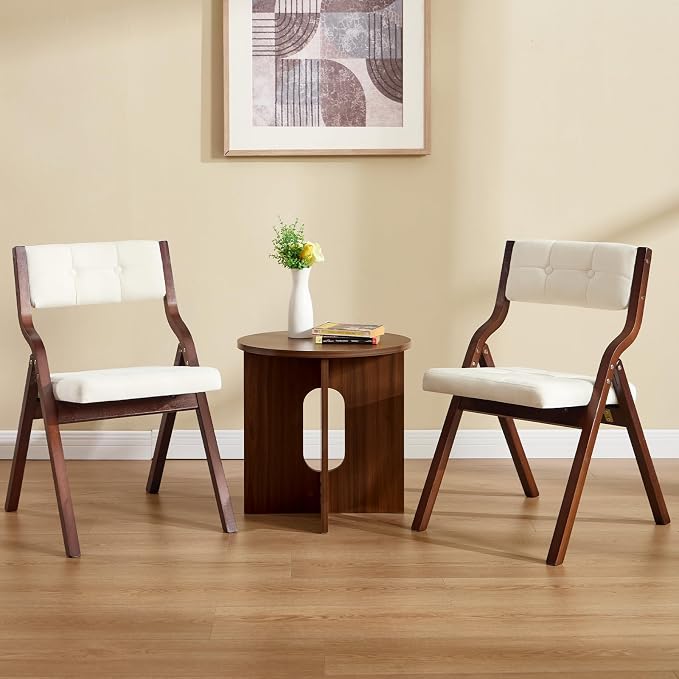 6-Pack Folding Dining Chairs with Cushion,Padded Foldable Dining Chairs,Portable Wooden Folding Chairs with Tufted Buttons Seat for Dining Rooms Kitchen Wedding and Party Indoor Walnut Beige