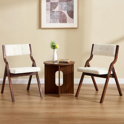 6-Pack Folding Dining Chairs with Cushion,Padded Foldable Dining Chairs,Portable Wooden Folding Chairs with Tufted Buttons Seat for Dining Rooms Kitchen Wedding and Party Indoor Walnut Beige