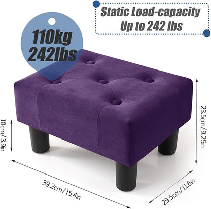 BRIAN & DANY Small Foot Stool, Velvet Foot Stools with Legs, Stable Small Footstool for Living Room, Purple