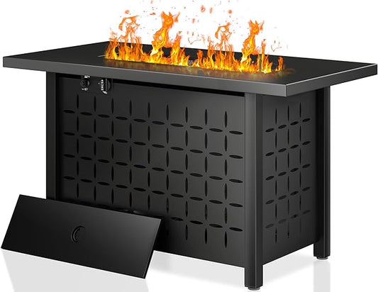 Shintenchi 43" Propane Fire Pit Table,50,000 BTU Rectangular Gas Fire Pit Table,CSA-Certified Steel 2-in-1 Multi-Use Propane Gas FirePits with Lid and Lava Rocks for Patio Garden Yard,Black