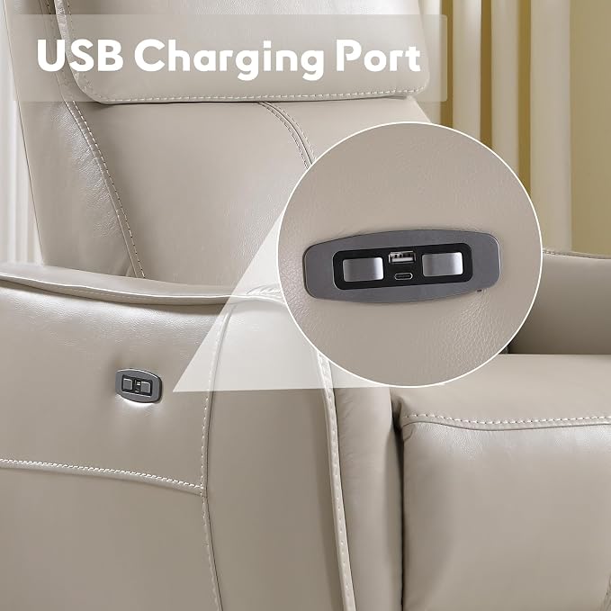 Bonzy Home Power Swivel Rocker Recliner Chair with USB Port, Wide Seat, Head & Lumbar Support, Upholstered Glider Chair for Living Room, Nursery, Silver