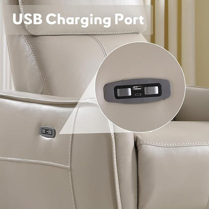 Bonzy Home Power Swivel Rocker Recliner Chair with USB Port, Wide Seat, Head & Lumbar Support, Upholstered Glider Chair for Living Room, Nursery, Silver