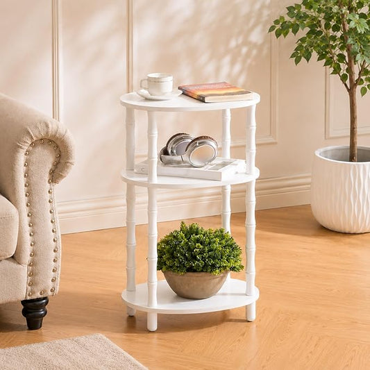 Side Table, 3-Tier Oval Accent Small End Table, Modern Oval Nightstand Accent Table for Small Space, Bedrooms, Living Room, Easy to Assemble, White