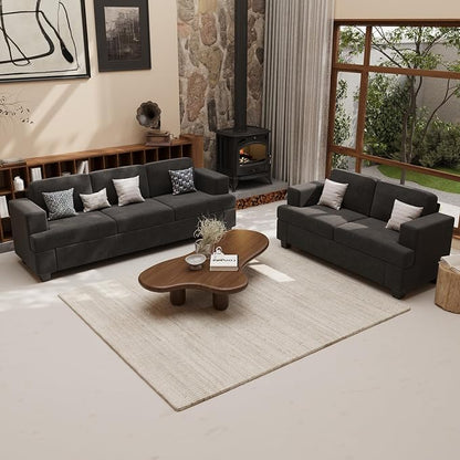 YOUDENOVA 2 Piece Set Comfy Sofa Couch, 3 Seater & Loveseat Sofa with Deep Seats, Modern Sleeper Couch for Living Room, Dark Grey Chenille
