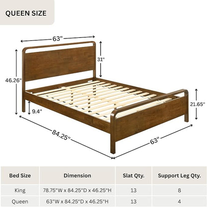 Roundhill Furniture Eldren Wood Bedroom Set, Queen Platform Bed with Two Nightstands in Walnut Finish