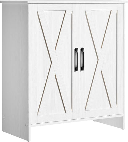 Farmhouse Shoe Storage Cabinet, 5-Tier Wooden Shoe Cabinet Organizer with 2 Barn Doors & 3 Adjustable Shelves, Shoe Cabinet for Entryway, Hallway, White