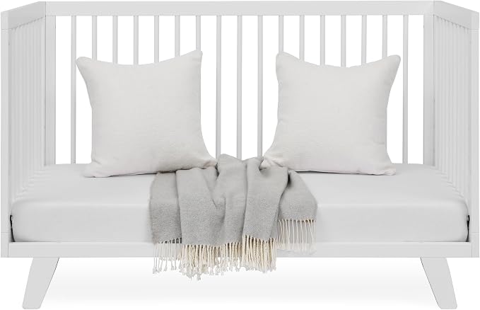 3-in-1 Astin Convertible Baby Crib - Wooden Baby Crib, Grows with Your Baby, Converts to Toddler Bed & Day Bed, 4 Adjustable Support Base Height | White