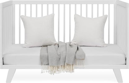 3-in-1 Astin Convertible Baby Crib - Wooden Baby Crib, Grows with Your Baby, Converts to Toddler Bed & Day Bed, 4 Adjustable Support Base Height | White