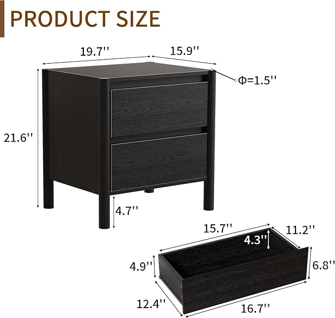 CHUWELL 3-Piece Bedroom Dresser Set-7 Drawer Dresser & 2 Nightstands,51" Wide Black Dresser and Night Stands Set with Solid Wood Cylindrical Legs