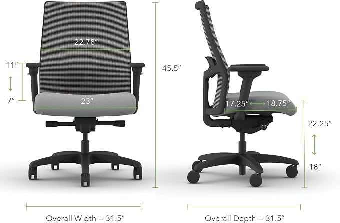 HON Ignition 2.0 Big and Tall Office Chair, 450lbs Weight Capacity, Extra Wide Seat, Tilt Recline, Swivel Wheels, Heavy Duty Office Chair, Comfortable for Long Hours, Black Frame, Ash