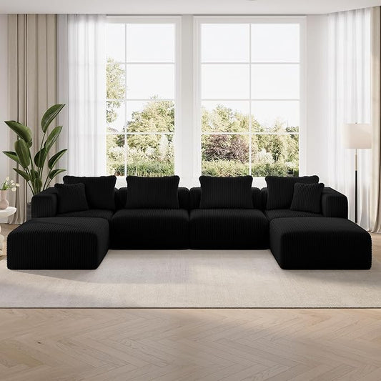 Novilla 141" Modular Sectional Sofa, Modern Cloud Sectional Couch with Smarts Coil® Support, U-Shape Boneless Couch for Living Room Apartments Bedroom, No Assembly Required (4 Seat w/ 2 Ottoman)