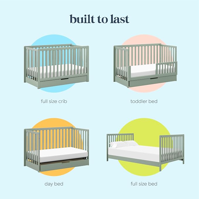 Carter's by Davinci Colby 4-in-1 Convertible Crib with Trundle Drawer in Light Sage, Greenguard Gold Certified, Undercrib Storage