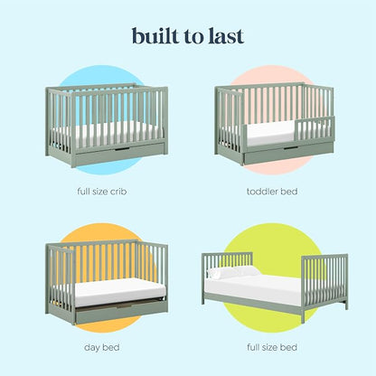 Carter's by Davinci Colby 4-in-1 Convertible Crib with Trundle Drawer in Light Sage, Greenguard Gold Certified, Undercrib Storage