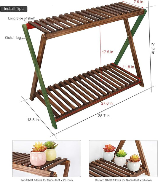 Wood Plant Stand Indoor Outdoor 2 Tier Plant Shelf Plant Table Bench Corner | Stepped Flower Display Stand Planter Shelf Holder Rack in Patio Balcony Entryway Porch Livingroom (Classic X-Cross Design)