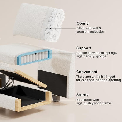 Belffin 45.9" Storage Ottoman Bench Oversized Ottoman for Footrest Upholstered Entryway Bench with Seating for Bedroom, Living Room. Beige