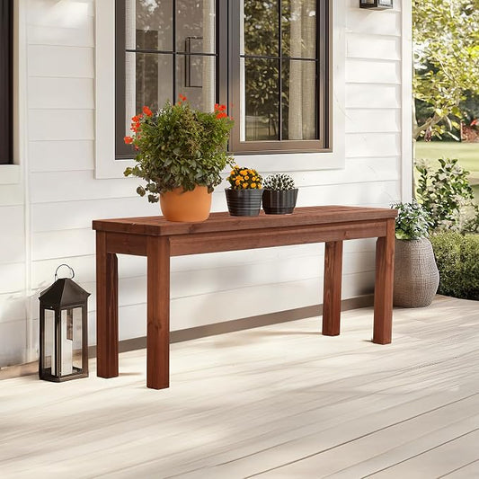 VINGLI Outdoor Wooden Bench, 45” Porch Bench Outdoor Backless Garden Bench, Small Outdoor Bench for Deck Patio Entryway (Brown, 45in)
