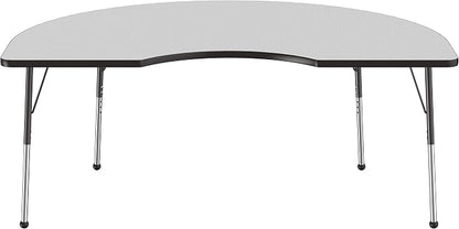 FDP Kidney Activity School and Office Table (48 x 72 inch), Standard Legs with Ball Glides for Collaborative Seating Environments, Adjustable Height 19-30 inches - Gray Top and Black Edge
