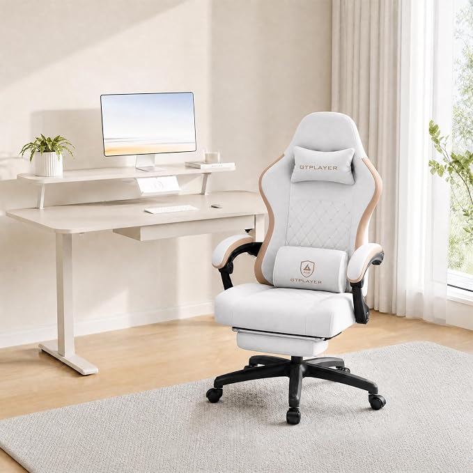 GTPLAYER Gaming Chair, Computer Office Chair with Pocket Spring Cushion, Linkage Armrests and Footrest, High Back Ergonomic Computer Chair with Lumbar Support Task Chair with Footrest