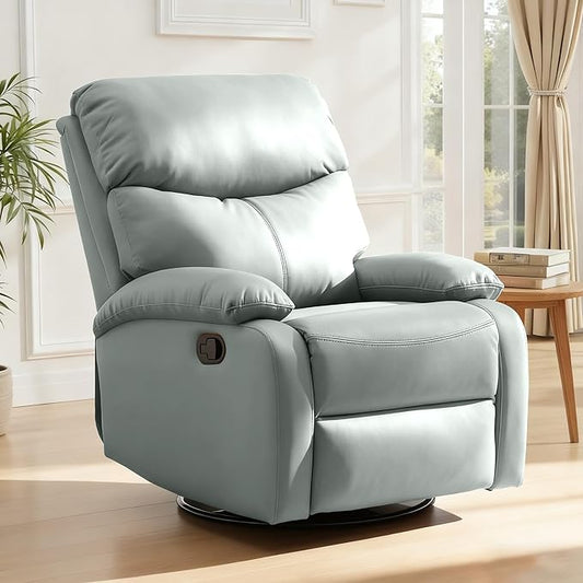 Genuine Leather Rocker Recliner Modern Manual Swivel Glider Recliner with Adjustable Backrest & Footrest Wall Hugger Swivel Rocking Recliner Chair for Modern Living Room and RV Green