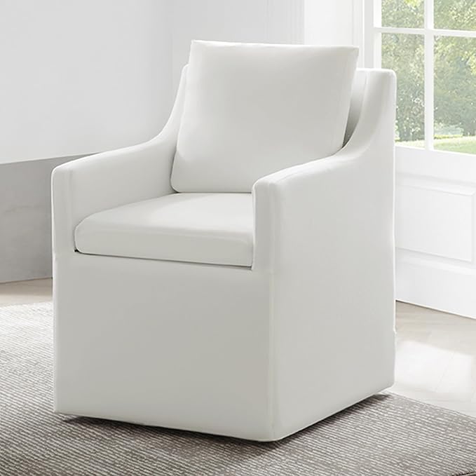 KISLOT Upholstered Dining Chairs Set of 1, Washable Cover Modren Deskchair with 4 Casters & Hidden Storage for Dining Room, Living Room, Home Office, Cream, 1 Box