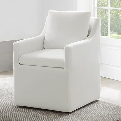 KISLOT Upholstered Dining Chairs Set of 1, Washable Cover Modren Deskchair with 4 Casters & Hidden Storage for Dining Room, Living Room, Home Office, Cream, 1 Box