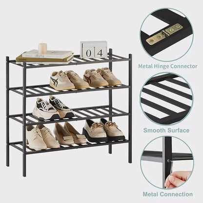 Shoe Rack Multi Tier Storage Organizer Wide Metal Shoe Shelf for Closet Entryway, Bamboo Stackable Multi-Layer Shelf Doorway Simple Folding Shoe Rack