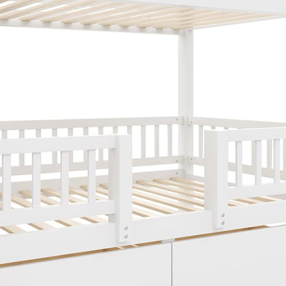 Twin Over Twin Bunk Bed with Storage Staircase, Slide and 2 Drawers,for Kids Teens Adults (White#Slide, Twin Over Twin)
