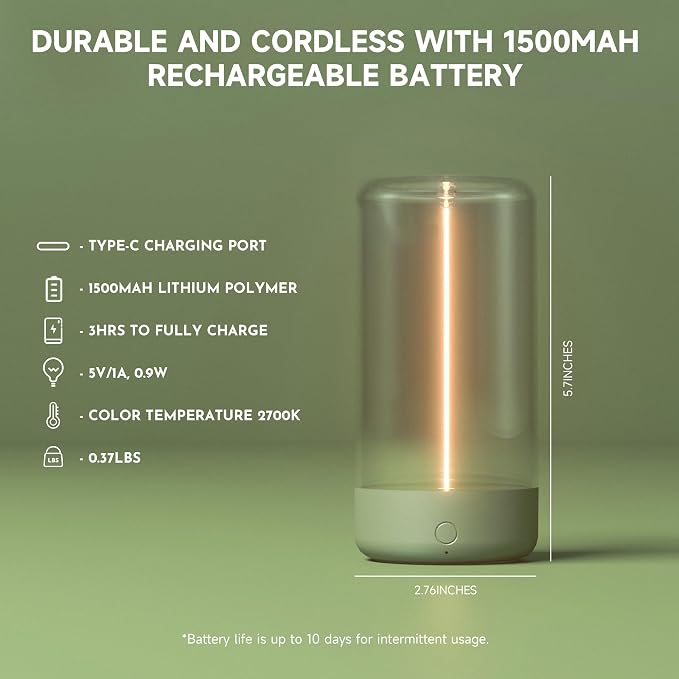 AUGE LIGHT Mini Minimalist Table Lamp Cordless Lamp Rechargeable Table Lamp Portable Nightstand Lamps Desk Lamps for Home Office Unique Ambient Light Mood Lighting for Desk Decor Beside (Olive Green)