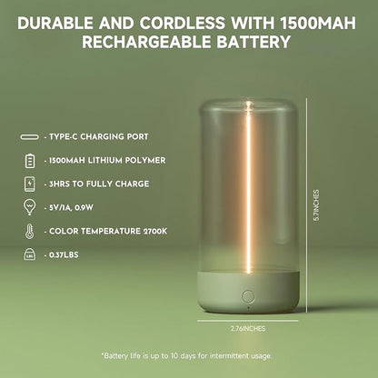 AUGE LIGHT Mini Minimalist Table Lamp Cordless Lamp Rechargeable Table Lamp Portable Nightstand Lamps Desk Lamps for Home Office Unique Ambient Light Mood Lighting for Desk Decor Beside (Olive Green)