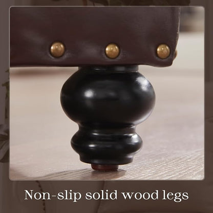 Zihanhome Leather Ottoman with Storage, Upholstered Button Tufted Ottoman Foot Rest, Foot Stools, 24" Rectangle Ottomans with Storage for Living Room, Bedroom, Dorms and Apartments (Brown-PU)