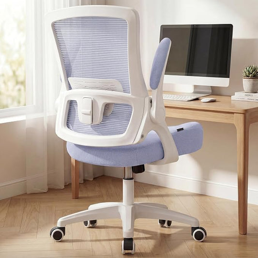 NEO Chair Office Desk Gaming Chair Computer High Back Mesh Seat with Rolling Wheels Ergonomic Adjustable Comfy Flip-up Armrests Lumbar Support Height for Home (Purple White Frame)