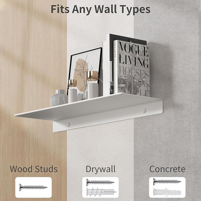 Danpoo 16 inch White Floating Shelf for Wall Organizer & Storage, Display Shelf, Metal Wall Shelf for Bathroom, Living Room, Kitchen, Bedroom