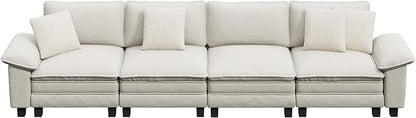 PHI VILLA Cloud Modular Couches Sets, 157.5" Sectional Sofa with Upholstered Deep Seat, 4-Seater Long Couches for Living Room Apartment, Chenille Fabric, Beige