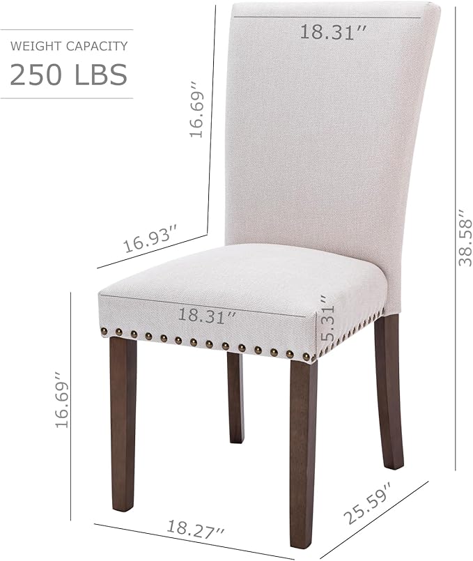 COLAMY Upholstered Fabric Dining Chairs Set of 6, High Back Padded Chairs with Nailed Trim & Solid Wood Legs, Classic Parsons Chairs Side Chair for Home/Kitchen/Living Room-Beige