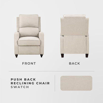 Lexicon Push Back Recliner Chair, Manual Accent Recliner with Track Arms & Bun Feet, Deep Cushioned Comfort, Modern Fabric Reclining Armchair for Living Room, Bedroom & Office, 29.5" W - Beige