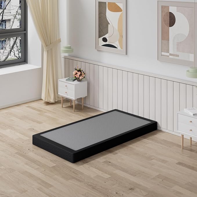 Tyndall Box Spring for Twin Bed, 5 inch Twin Box Spring Only, Strong Metal Frame Mattress Foundation, No Noise, Easy Assembly, Non Slip, Black