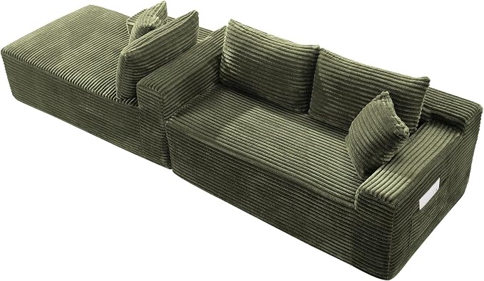 95" L-Shaped Right Facing Cloud Sectional Couch for Living Room, Modular Compressed Boneless Sectional Sofa Corduroy Boneless Corner Foam Sofa W/Chaise Lounge and Pillows