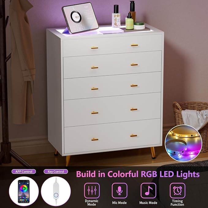 Closet Island with Drawers, Glass Top, Closet Island with LED Lights, Jewelry Dresser Display and Bedroom Island & Walk-in Closet Island for Bedroom, Cloakroom, White