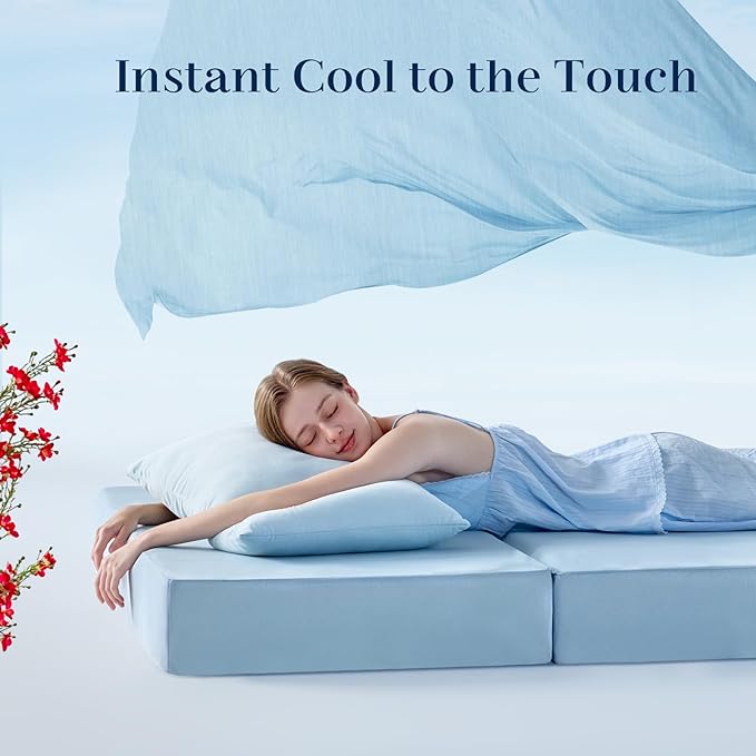 Lazyzizi Cooling Folding Mattress,6 Inch Foldable Mattress with Memory Foam Cold & Breathable Fabric Cover,Trifold Floor Guest Murphy Bed for Camping, RV
