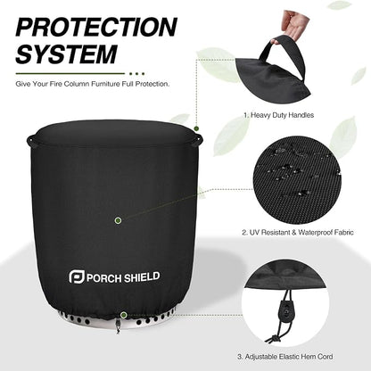 Porch Shield Fade Resistant Round Patio Fire Column Cover 24 inch Waterproof Outdoor Tall Fire Pit Cover