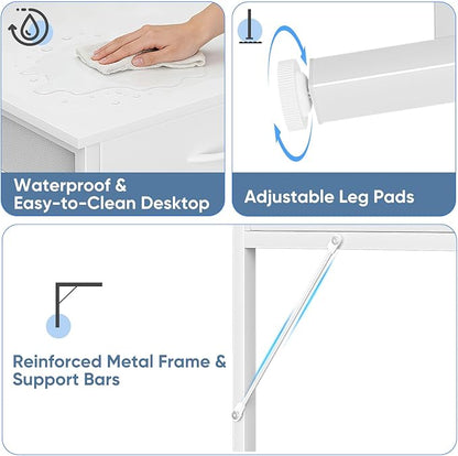DUMOS 40 Inch Computer Desk with Monitor Stand and 2 Drawers, Small Writing Desk for Home Office with Headphone Hook, Compact Study Table for Bedroom, White