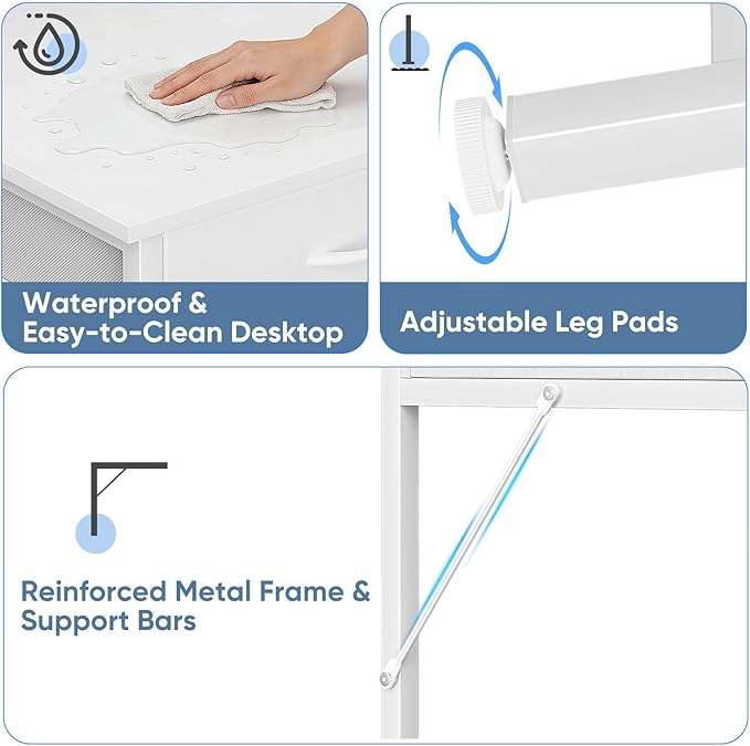 DUMOS 31 Inch Computer Desk with Monitor Stand and 2 Drawers, Small Writing Desk for Home Office with Headphone Hook, Compact Study Table for Bedroom, White
