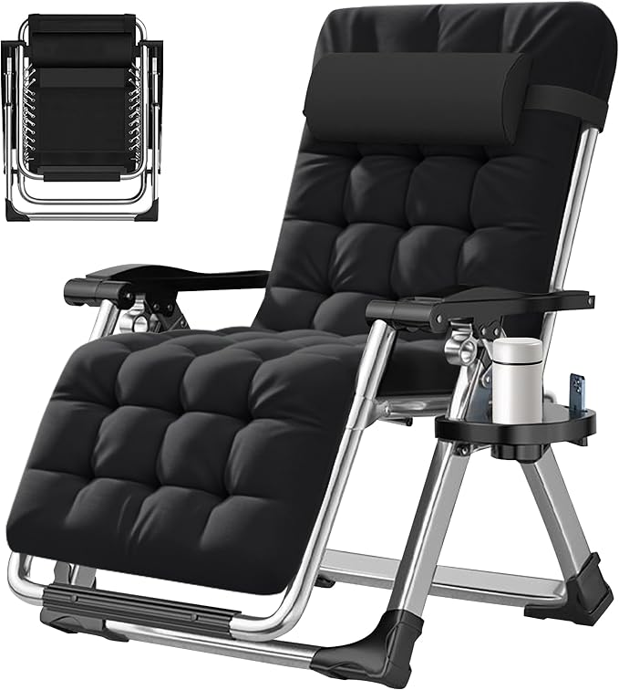 ABORON Zero Gravity Chair,Premium Outdoor Lawn Folding Lounge Chairs,Sturdy Adjustable Reclining Patio Chairs with Removable Cushion,Headrest & Tray
