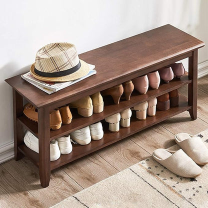 XKZG Shoe Rack Bench Wooden Shoe Storage Bench Rustic Solid Wood Entryway Bench (Brown,39.4")