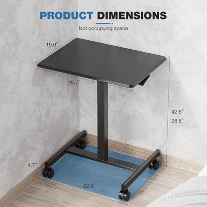 OLIXIS Mobile Standing Desk with Wheels Small Rolling Laptop Desks Portable Pneumatic Adjustable Height Sit Stand Table Computer Workstation for Home Office Black
