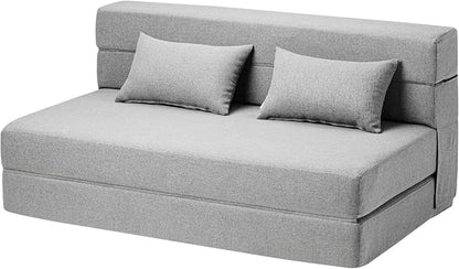 SUYOLS Folding Sofa Bed with Pillows- Convertible Chair Floor Couch & Sleeping Mattress, Foldable Memory Foam Sleeper for Living Room/Dorm/Guest Room/Home Office/Apartment/Loft, Full, Light Gray