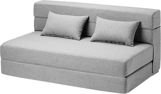 SUYOLS Folding Sofa Bed with Pillows- Convertible Chair Floor Couch & Sleeping Mattress, Foldable Memory Foam Sleeper for Living Room/Dorm/Guest Room/Home Office/Apartment/Loft, Full, Light Gray