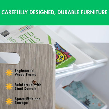 Humble Crew Toy Storage Organizer with 9 Removable Storage Bins for Kids Playroom, 3-Tier Toddler Toy Organization, Light Wood/White