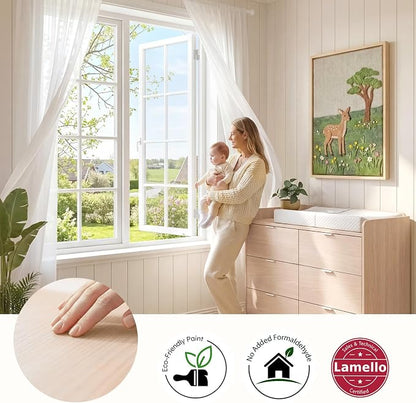 MAMAZING Keeva Pro 6-Drawer Baby Dresser with Changing Table, Easy Assembly | Washed Natural Wooden Nursery Dresser, Anti-Tip Design & Adjustable Feet, Dresser for Bedroom, Kids & Toddlers, 44" Wide